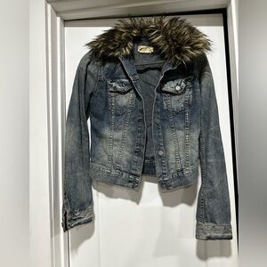 Ralph Lauren Denim and Supply distressed Jean jacket, removable faux fur collar